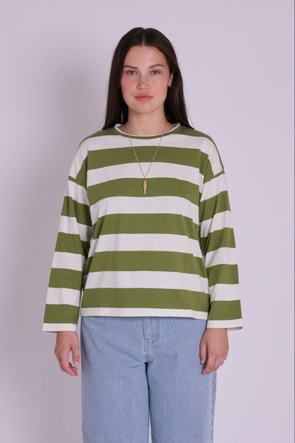 Eline Stripe TShirt - Olive Green
