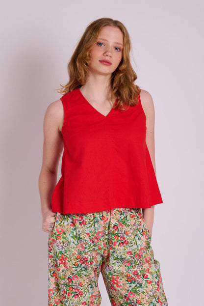 Marcy Linen Top - Red