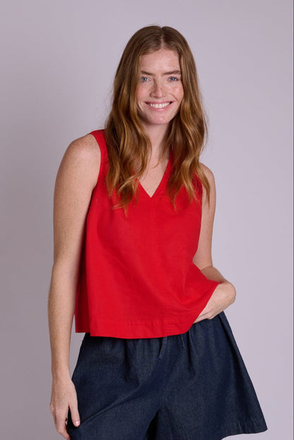 Marcy Linen Top - Red