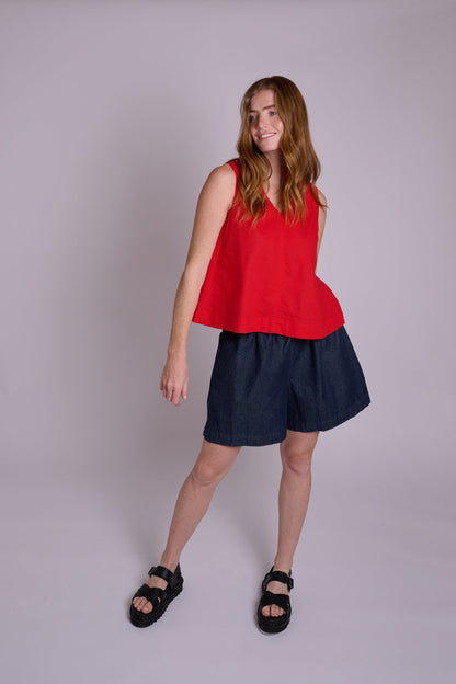 Marcy Linen Top - Red