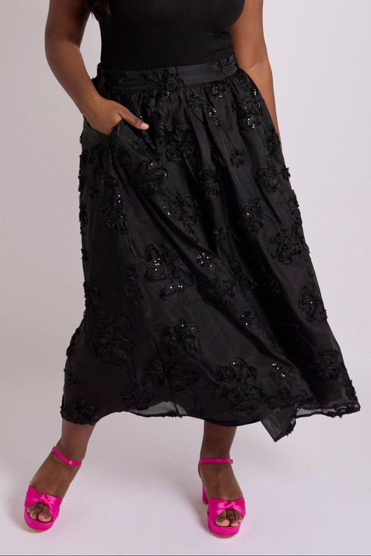 Eva Applique Circle Skirt - Black