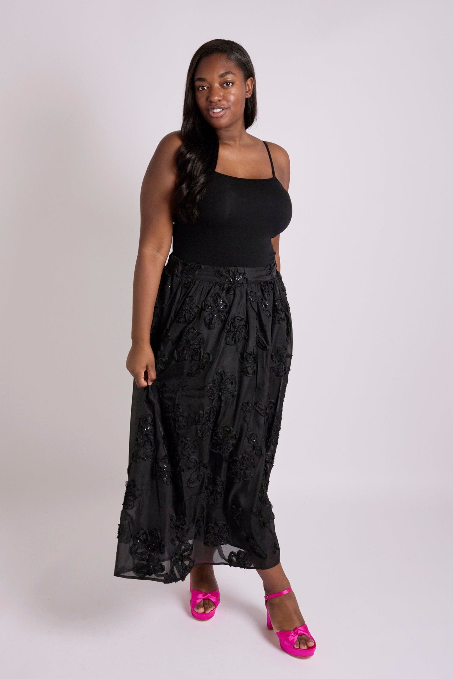 Eva Applique Circle Skirt - Black