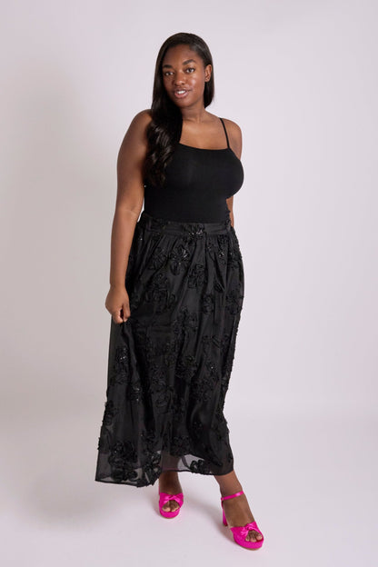 Eva Applique Circle Skirt - Black