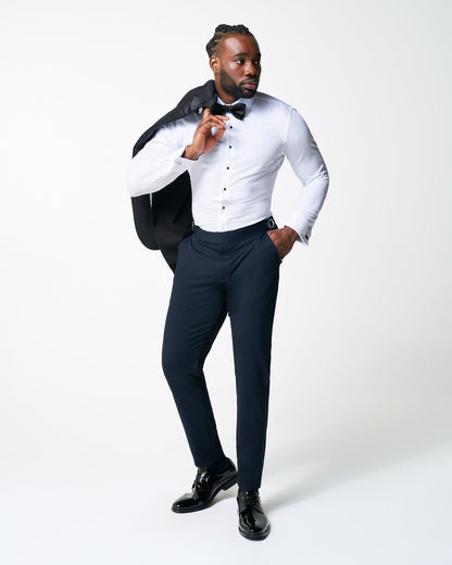 Athletic Fit Stretch Tuxedo Pants - Navy With Navy Stripe