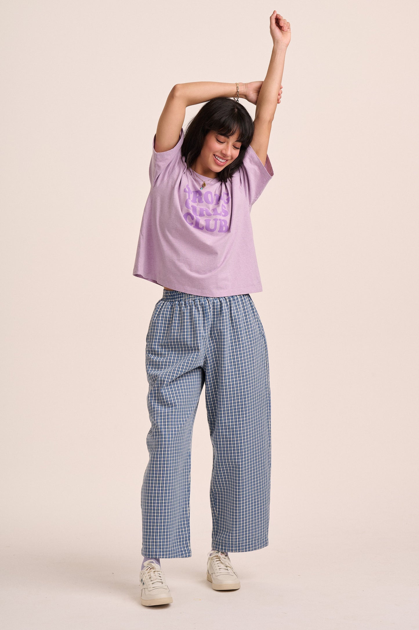 Ottie Denim Trousers - Blue Mini Plaid