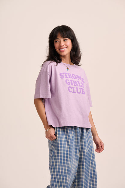 Strong Girls Club Relaxed Boxy TShirt- Lilac