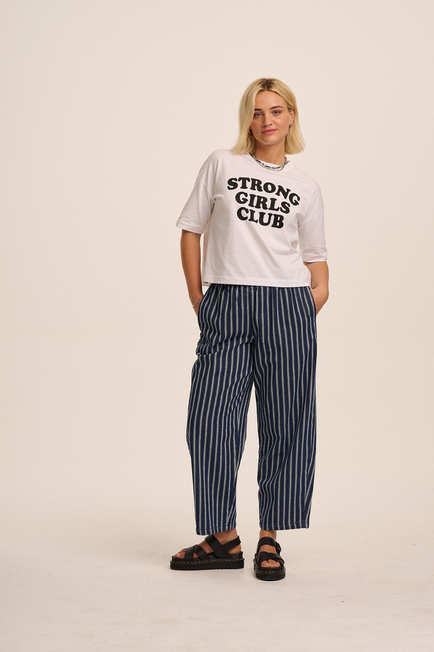 Ottie Denim Trousers - Mid Wash Stripe
