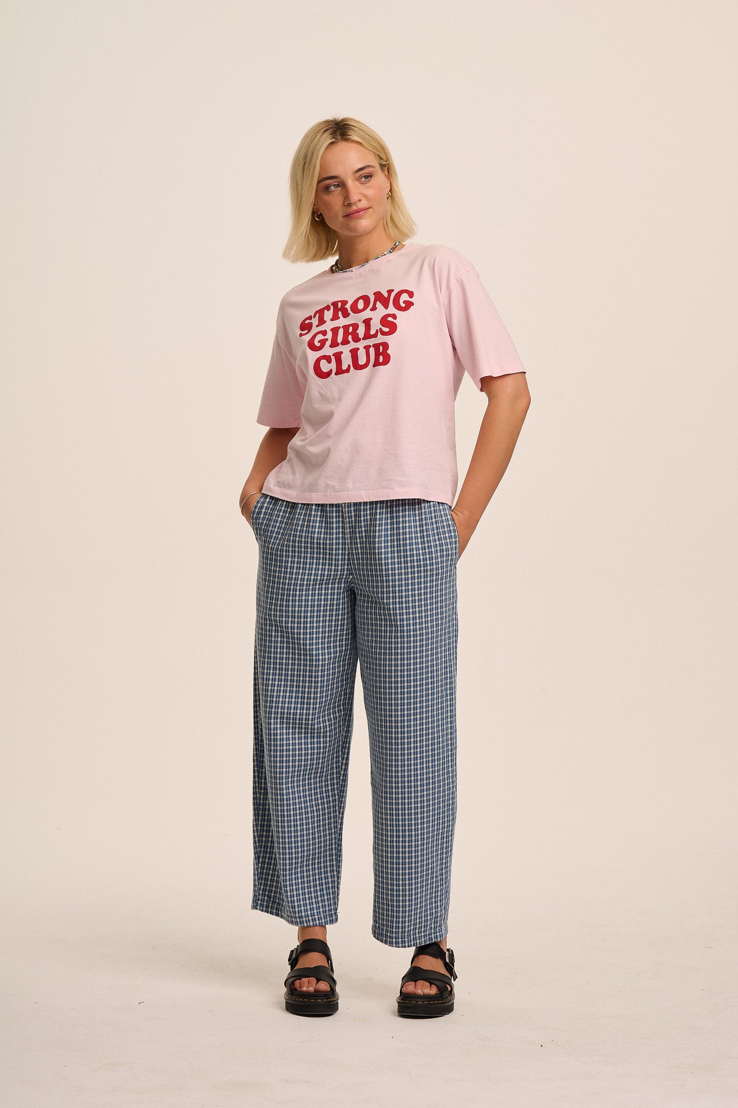Ottie Denim Trousers - Blue Mini Plaid