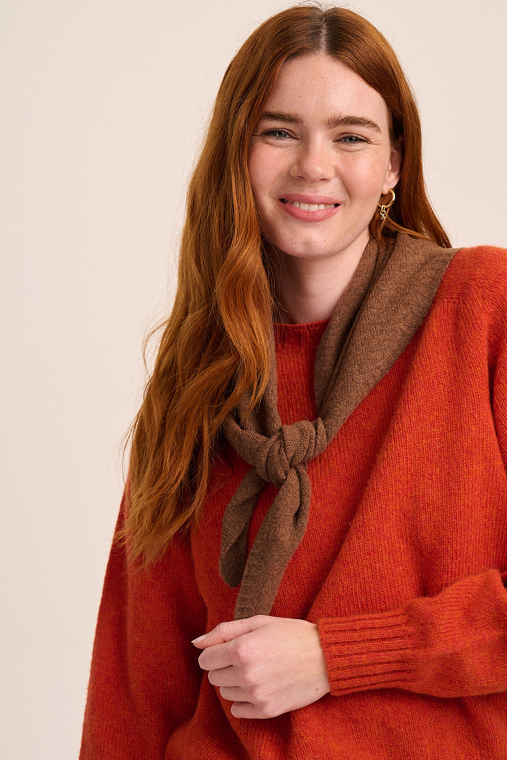 Nova Merino Wool Knitted Triangle Scarf - Timber
