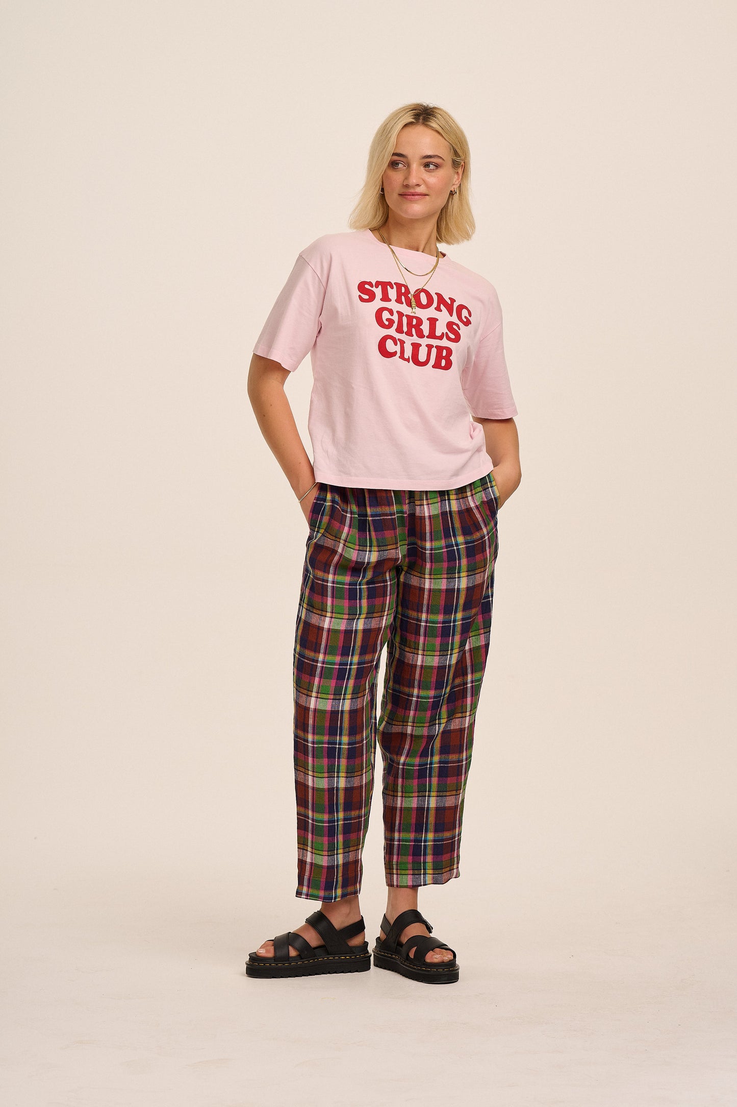 Peggy Linen Trousers - Bright Plaid Check