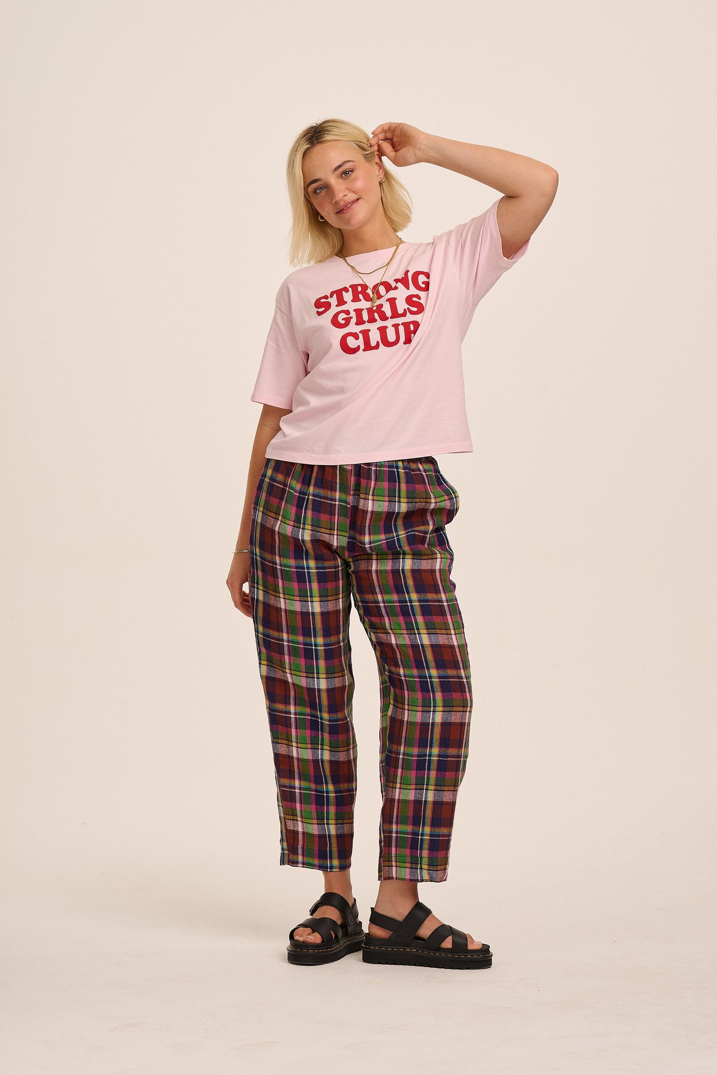 Peggy Linen Trousers - Bright Plaid Check