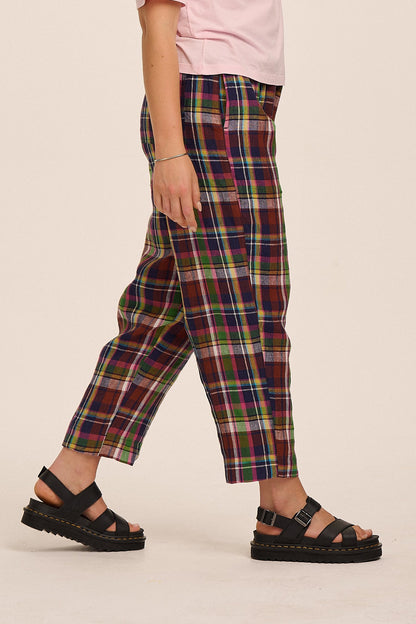 Peggy Linen Trousers - Bright Plaid Check