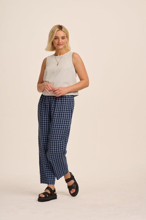 Peggy Linen Trousers - Perriwinkle Blue Gingham