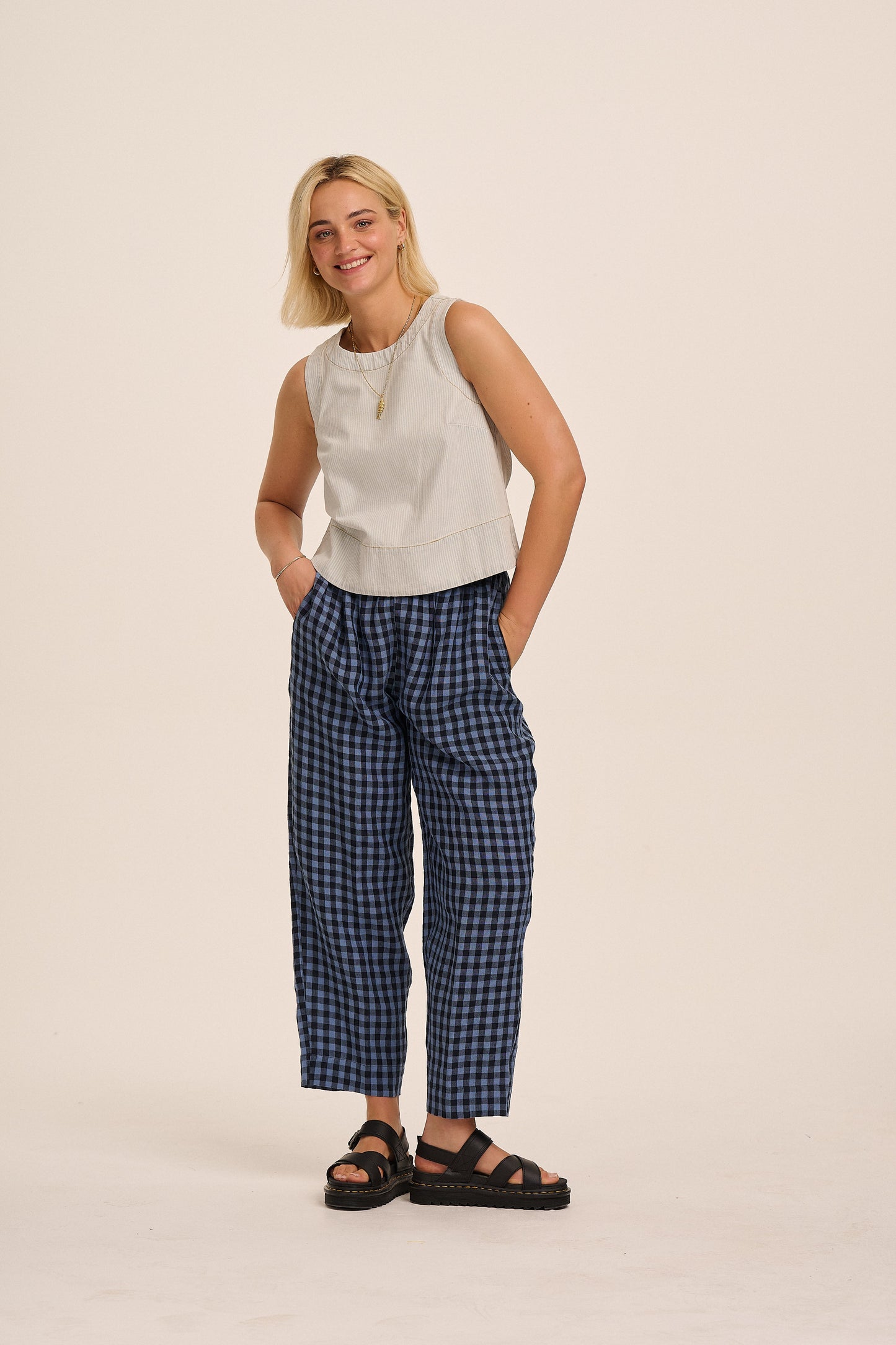 Peggy Linen Trousers - Perriwinkle Blue Gingham