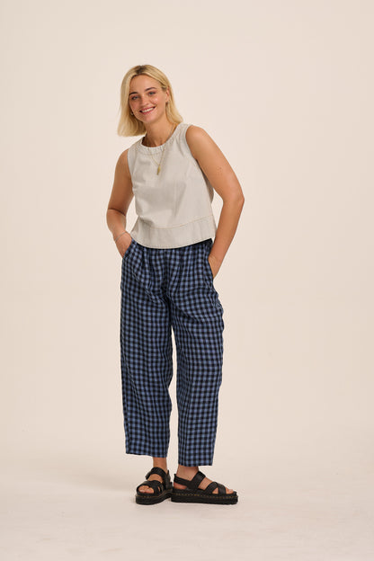 Peggy Linen Trousers - Perriwinkle Blue Gingham
