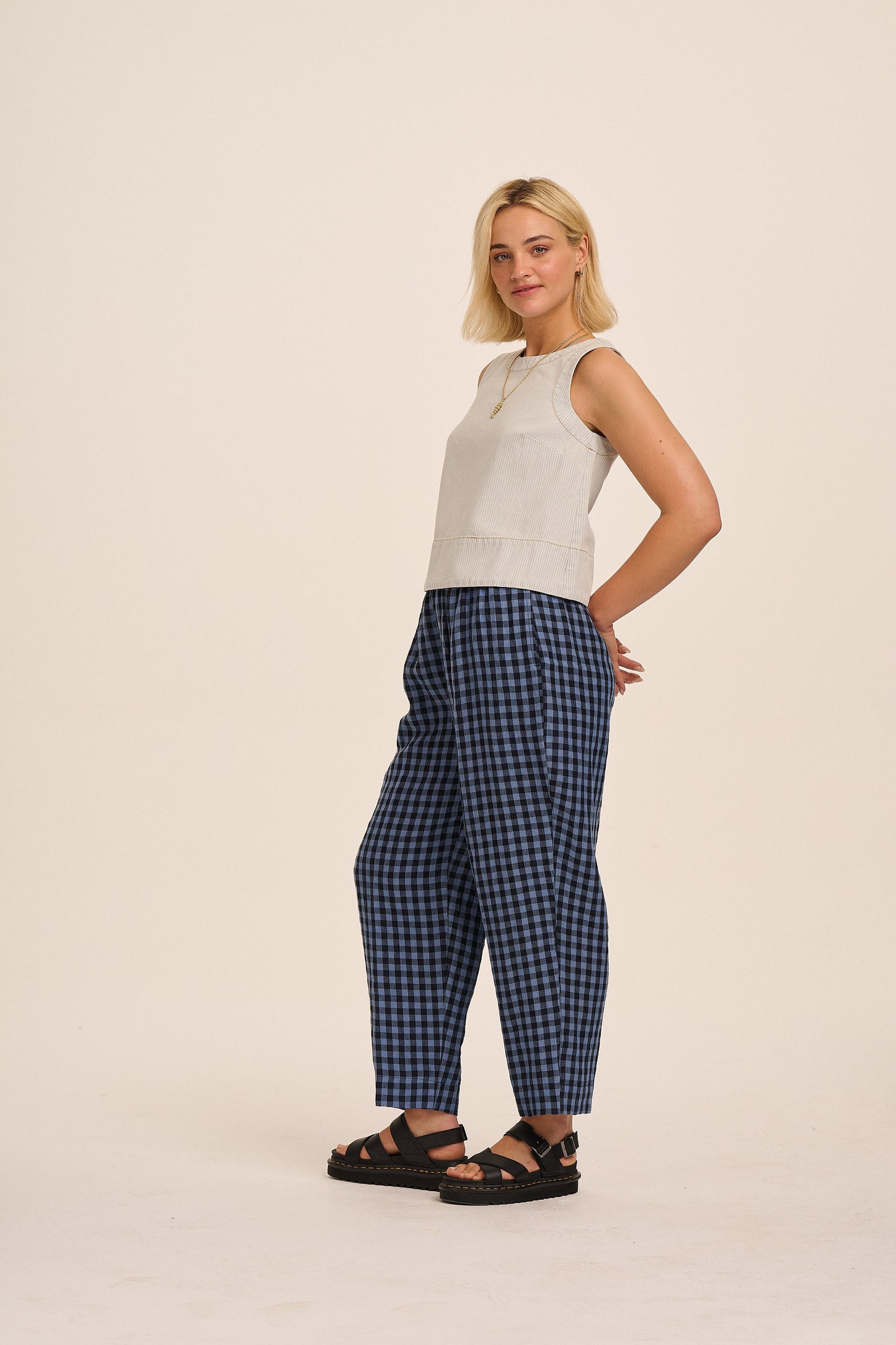Peggy Linen Trousers - Perriwinkle Blue Gingham