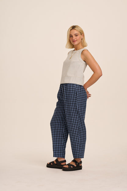 Peggy Linen Trousers - Perriwinkle Blue Gingham