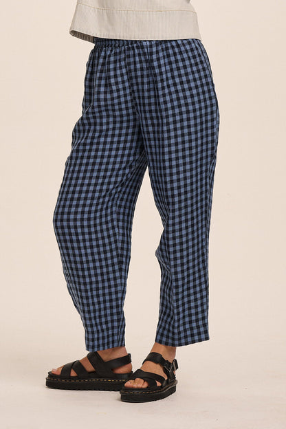 Peggy Linen Trousers - Perriwinkle Blue Gingham