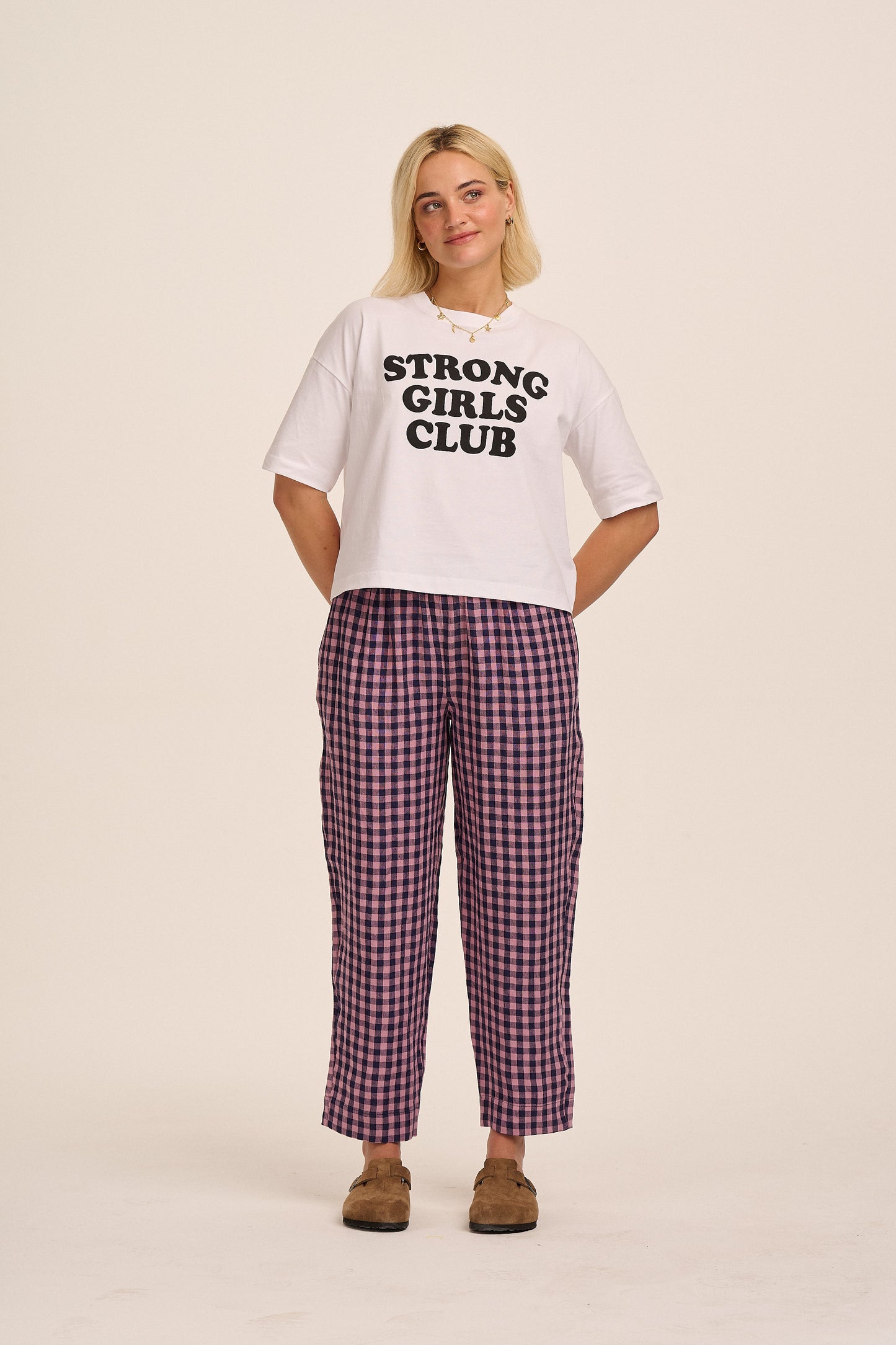 Peggy Linen Trousers - Pink Gingham