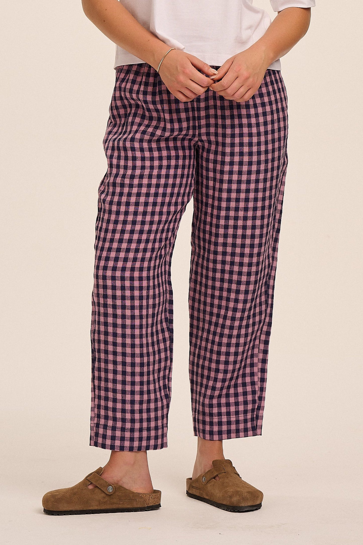 Peggy Linen Trousers - Pink Gingham