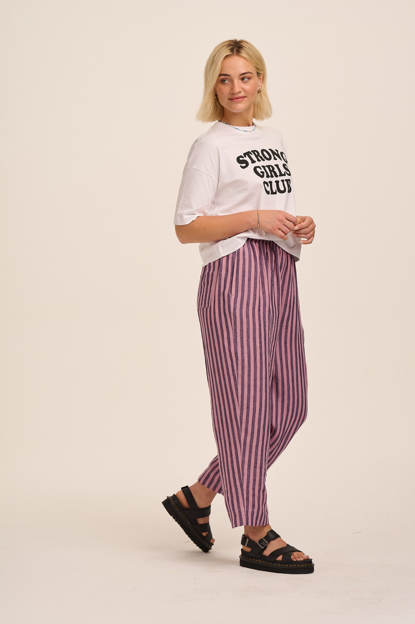 Peggy Linen Trousers - Purple & Pink Stripe