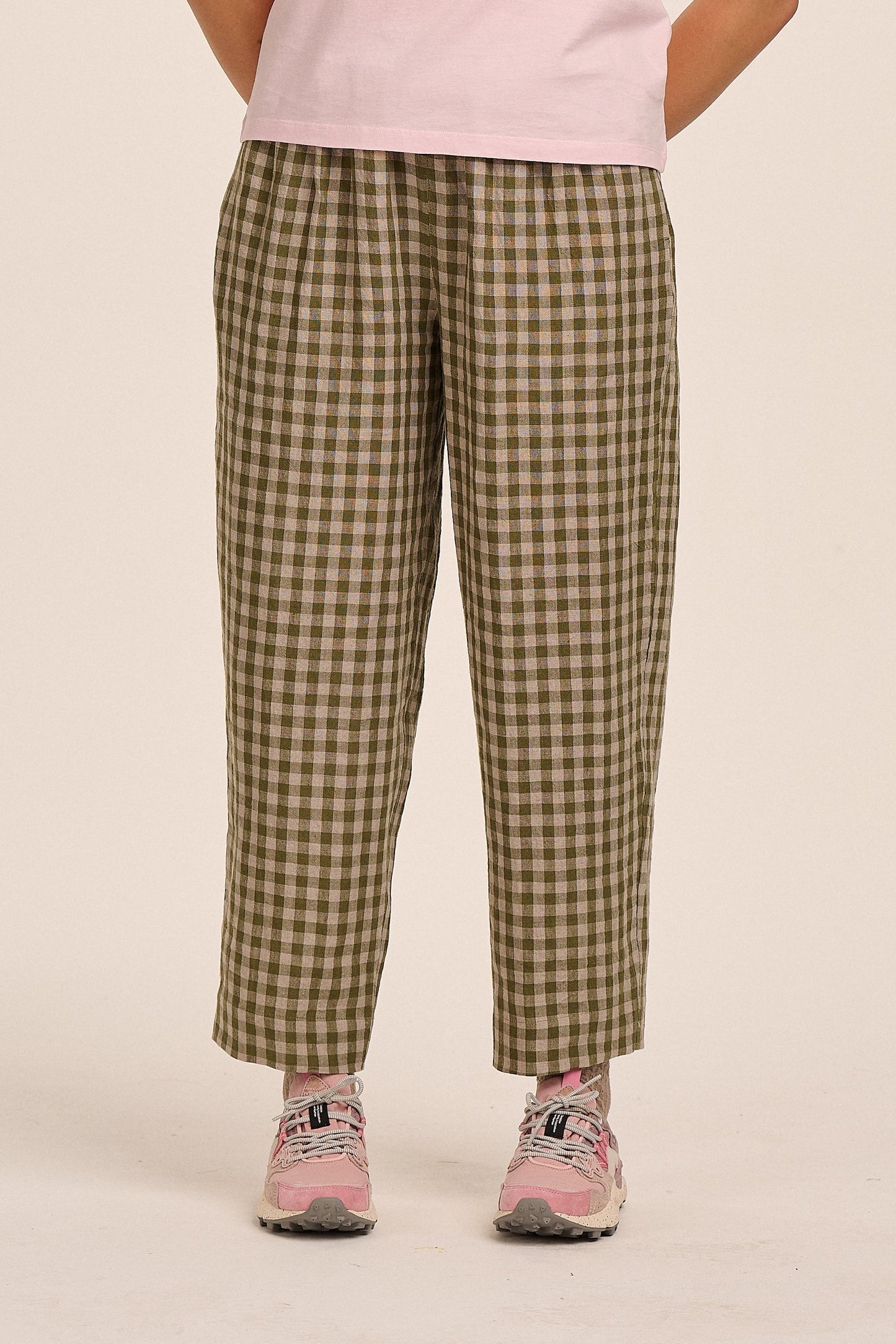 Peggy Linen Trousers - Sage & Sand Gingham