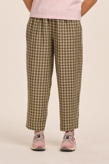 Peggy Linen Trousers - Sage & Sand Gingham
