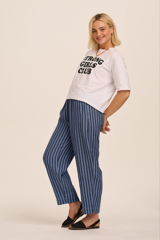 Peggy Linen Trousers - Tonal Blue Stripe