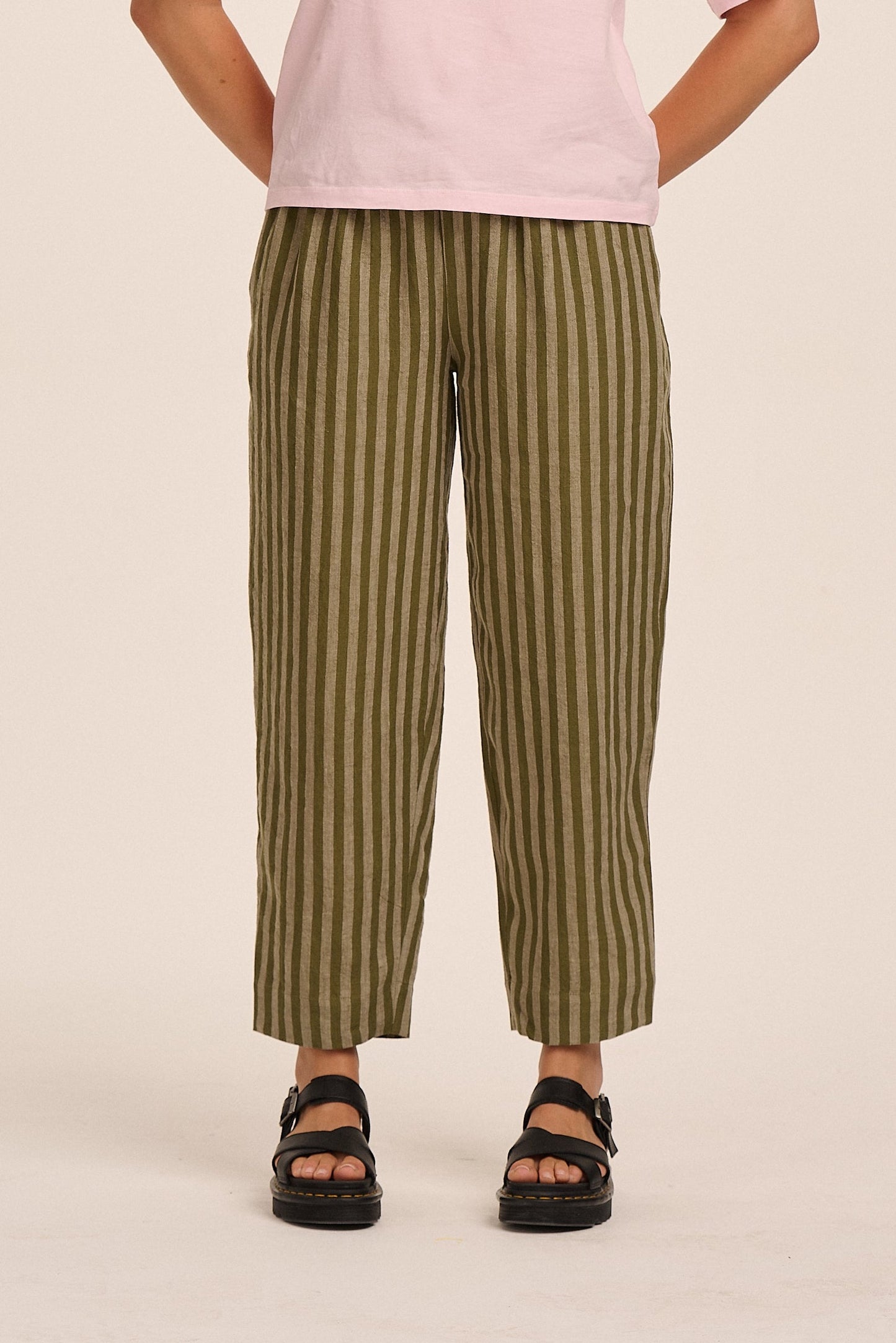 Peggy Linen Trousers - Tonal Khaki Stripe