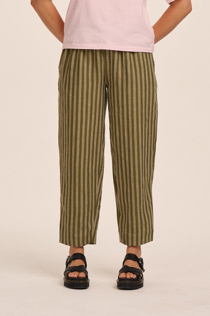Peggy Linen Trousers - Tonal Khaki Stripe