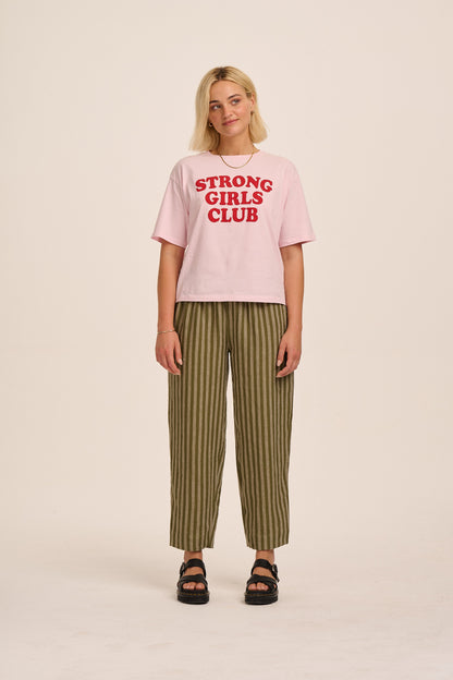 Peggy Linen Trousers - Tonal Khaki Stripe