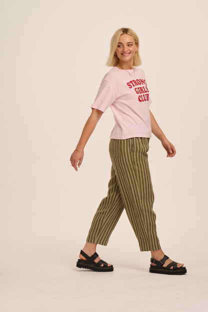 Peggy Linen Trousers - Tonal Khaki Stripe