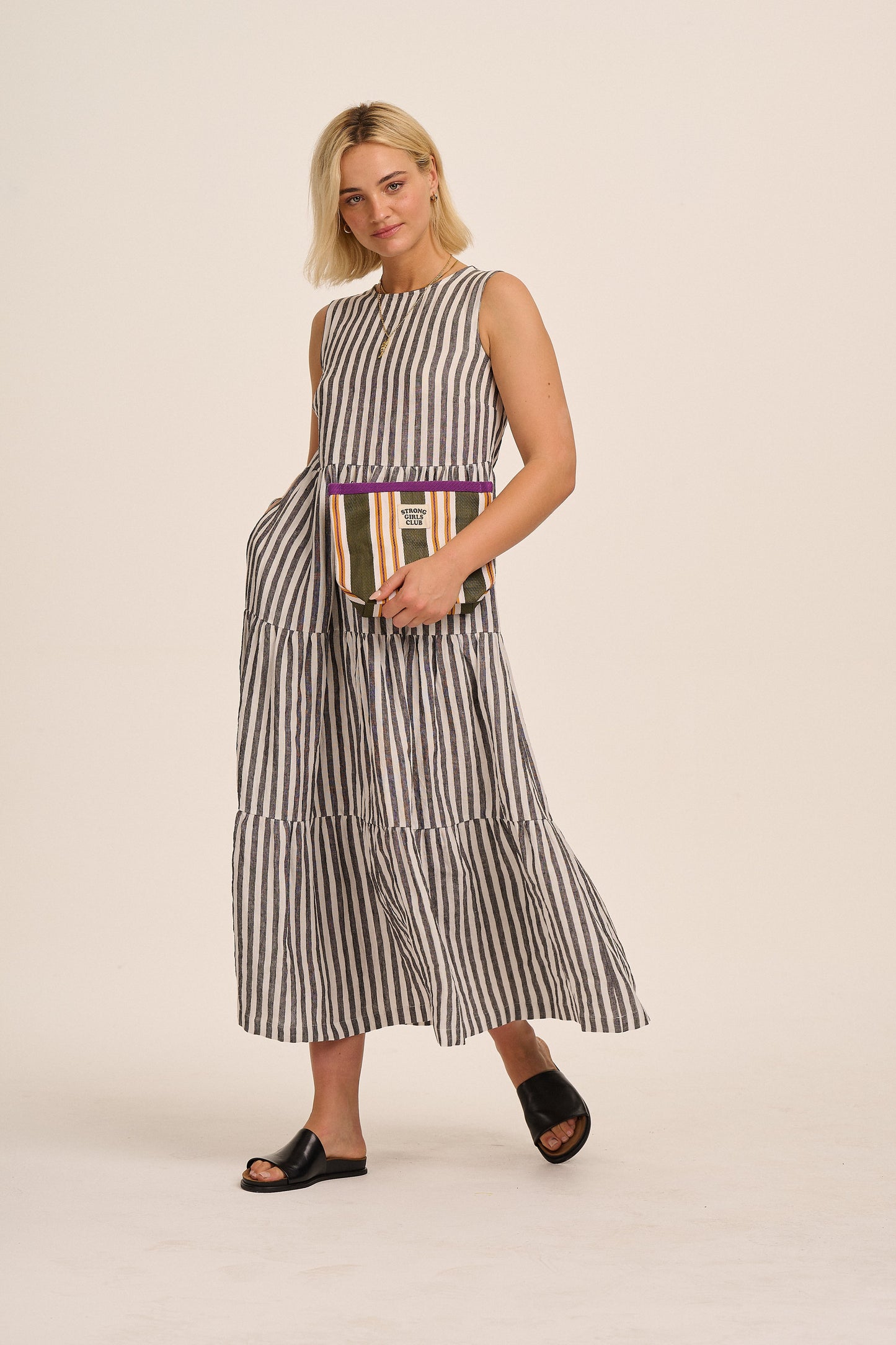 Recycled Nylon Striped Pouch - Green & Orange