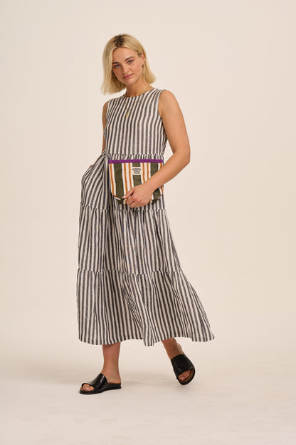 Recycled Nylon Striped Pouch - Green & Orange