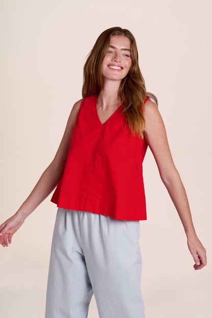 Marcy Linen Top - Red