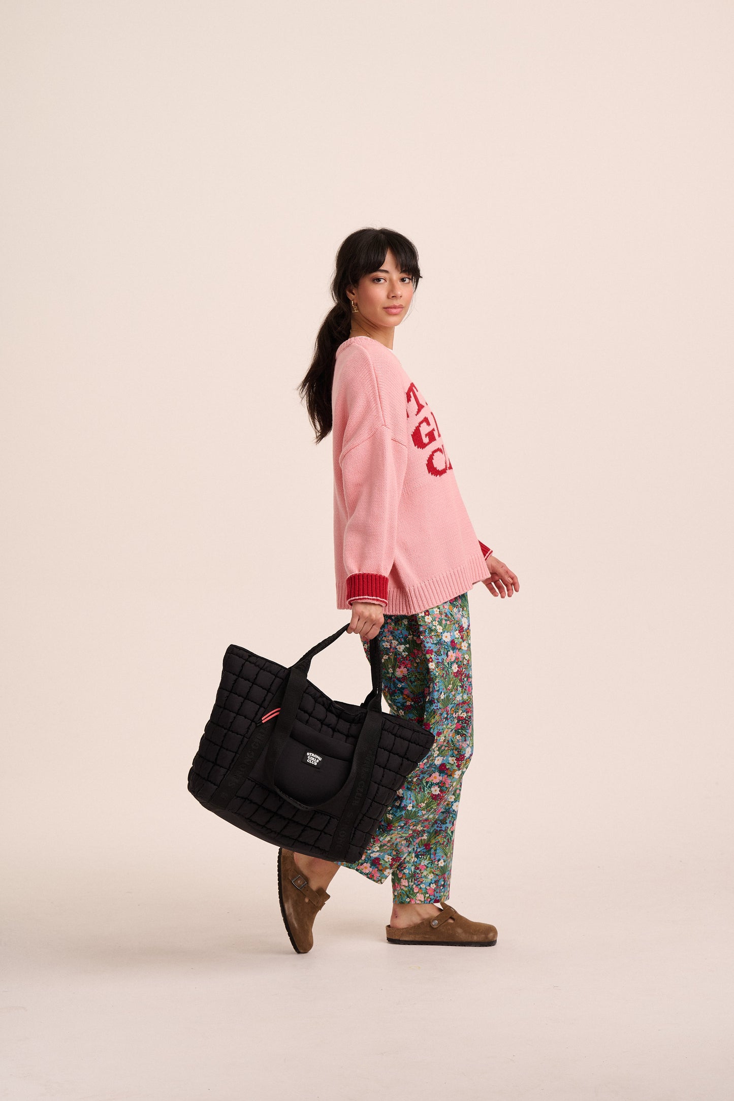 Dumpling Quilted Tote Bag - Black