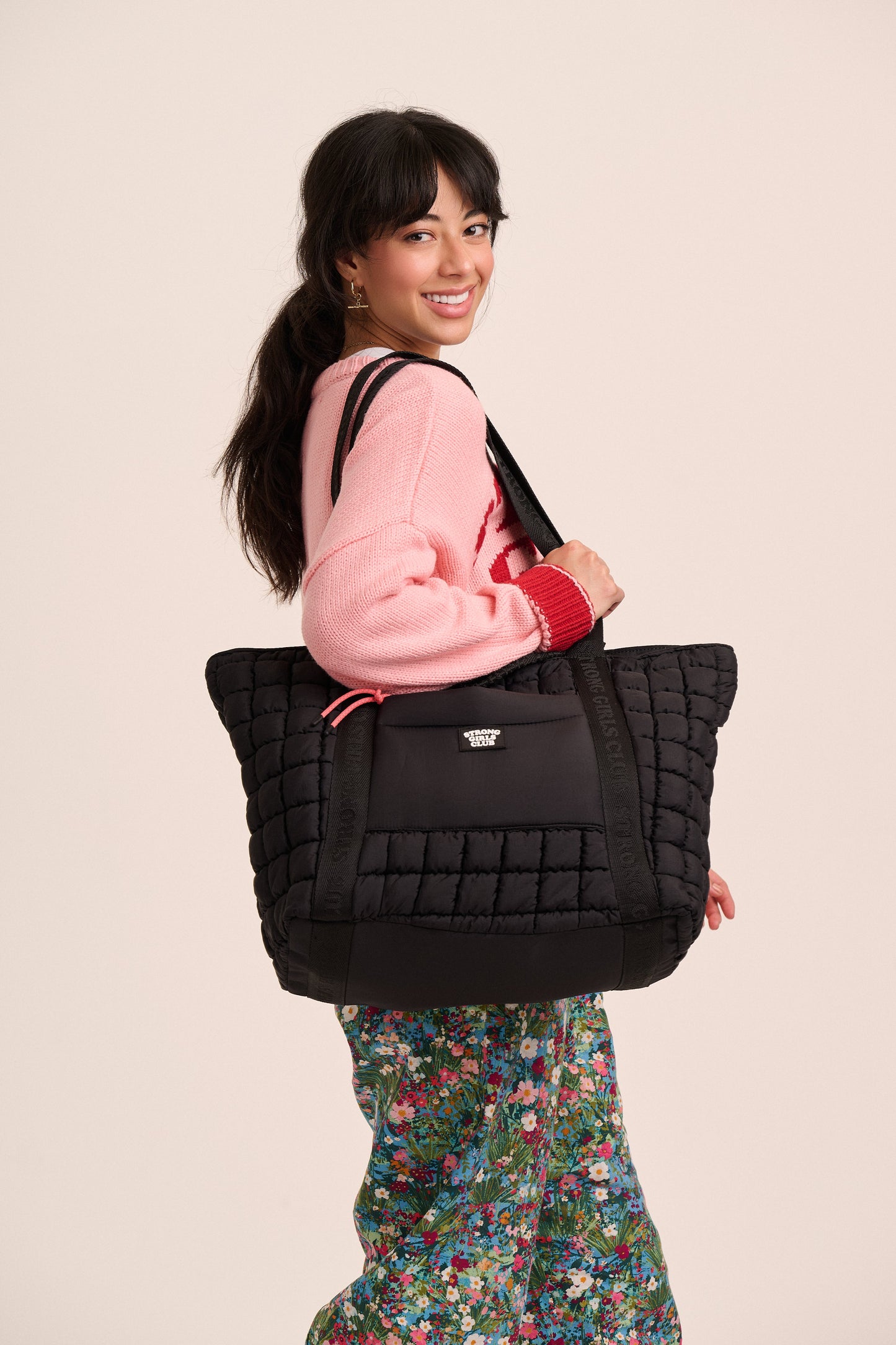 Dumpling Quilted Tote Bag - Black