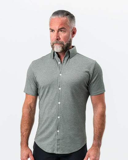"The Armstrong" Olive Pique Short Sleeve Button Down