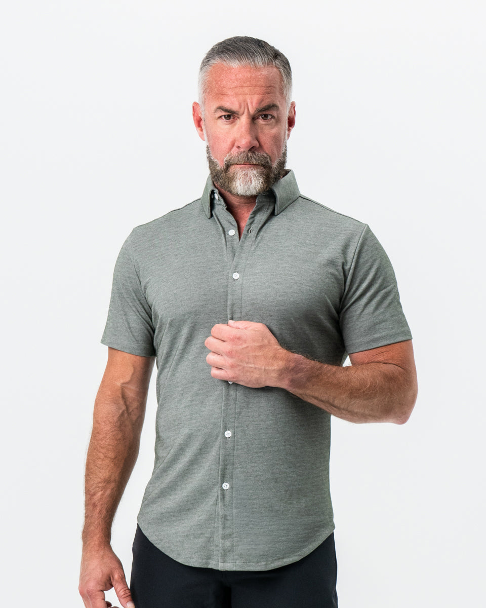 "The Armstrong" Olive Pique Short Sleeve Button Down