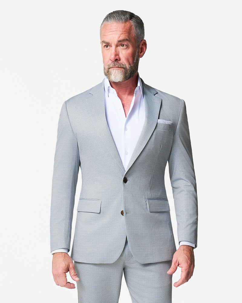 Athletic Fit Stretch Blazer - Grey Houndstooth Microcheck