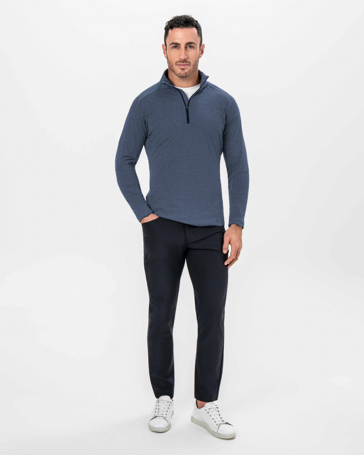 Brushed Quarter Zip - Heathered Navy