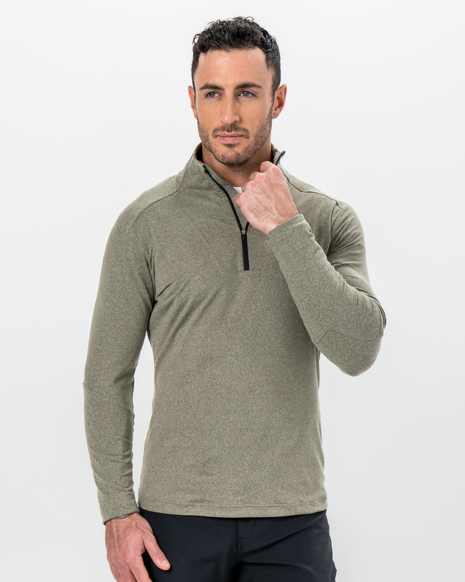 Brushed Quarter Zip - Heathered Olive
