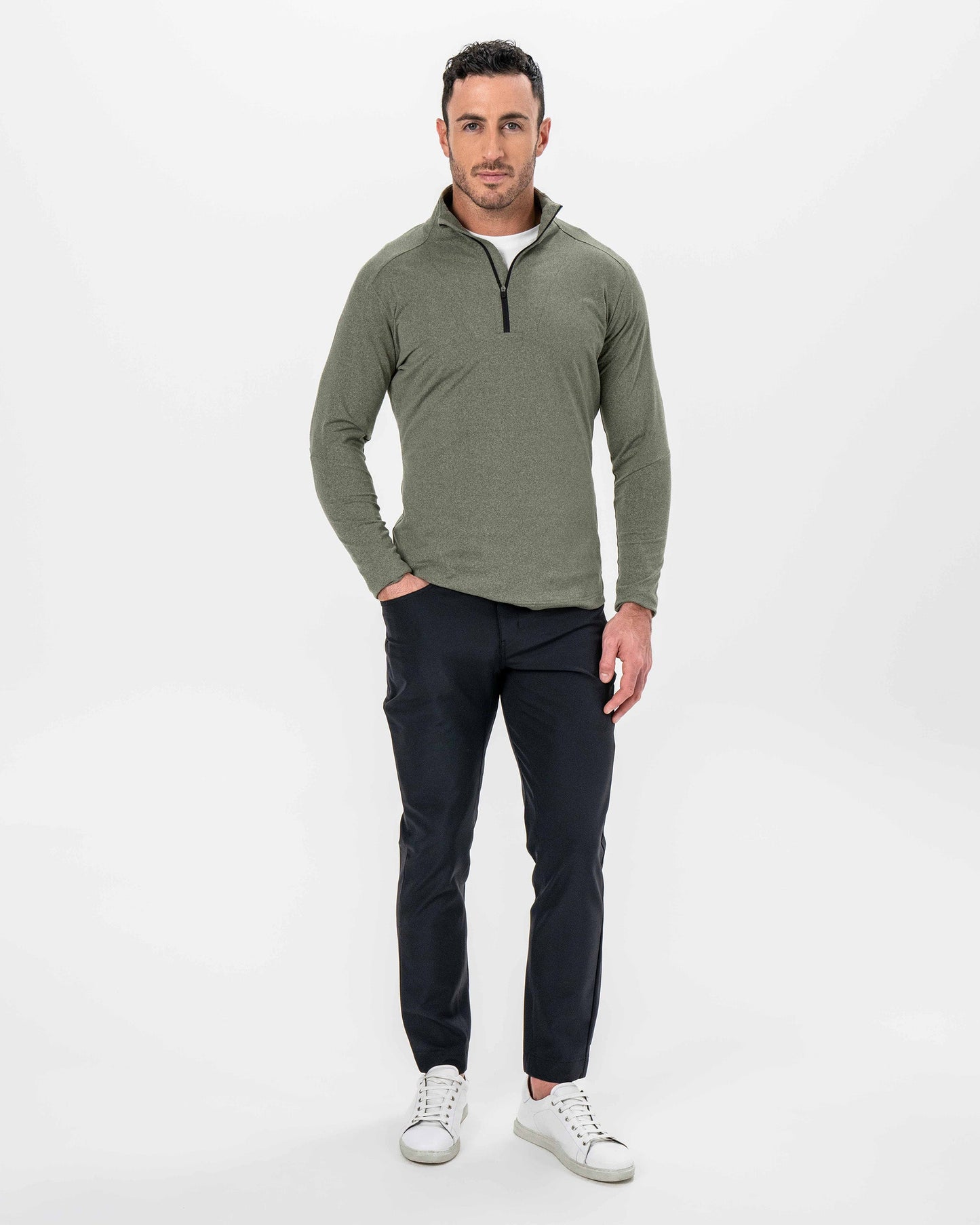 Brushed Quarter Zip - Heathered Olive