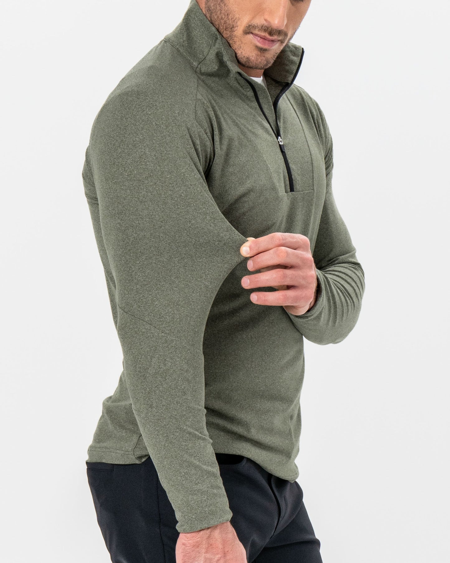 Brushed Quarter Zip - Heathered Olive