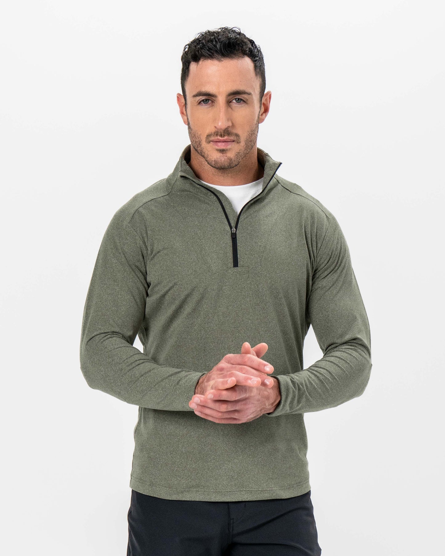 Brushed Quarter Zip - Heathered Olive