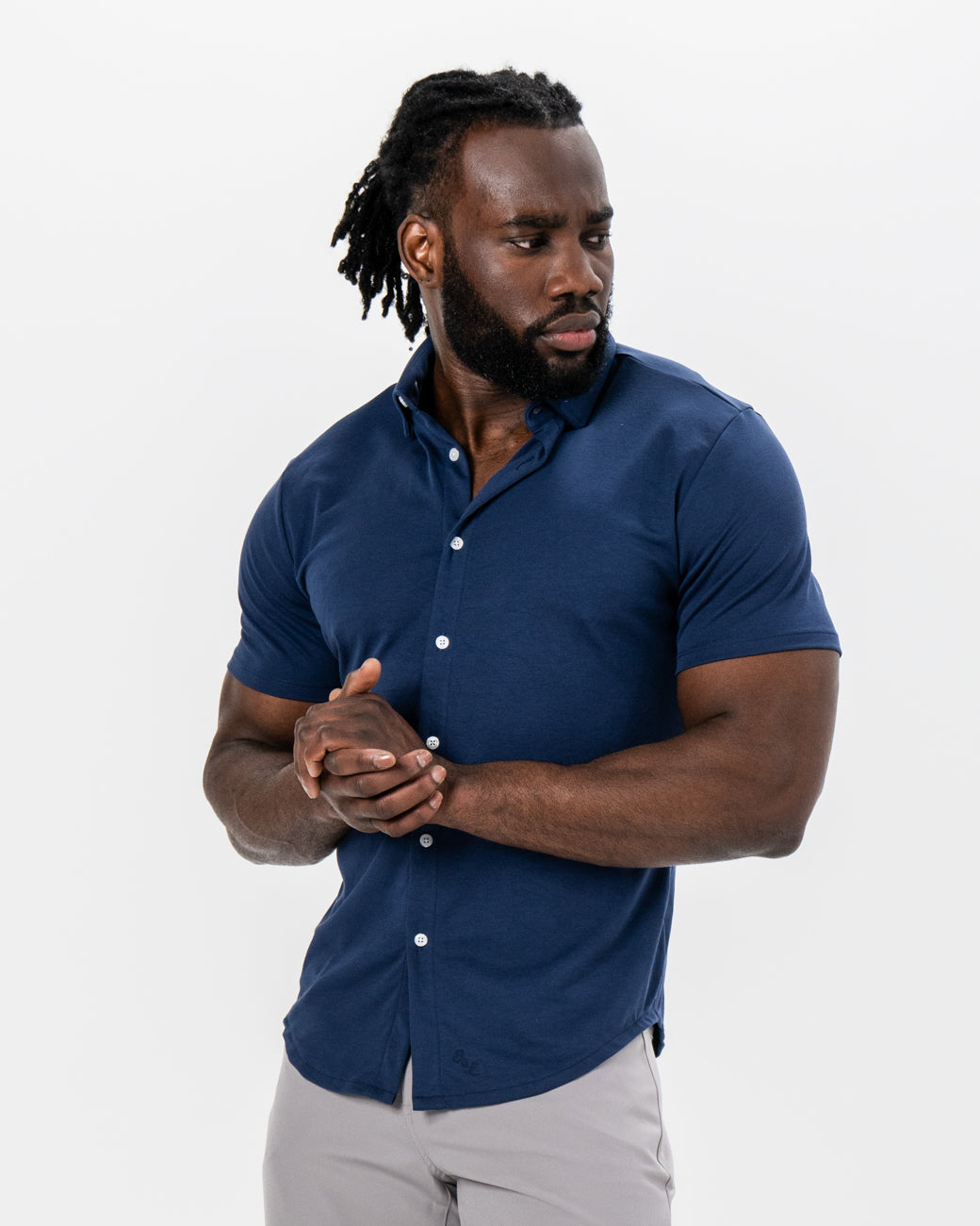 "The Deke" Navy Pique Short Sleeve Button Down