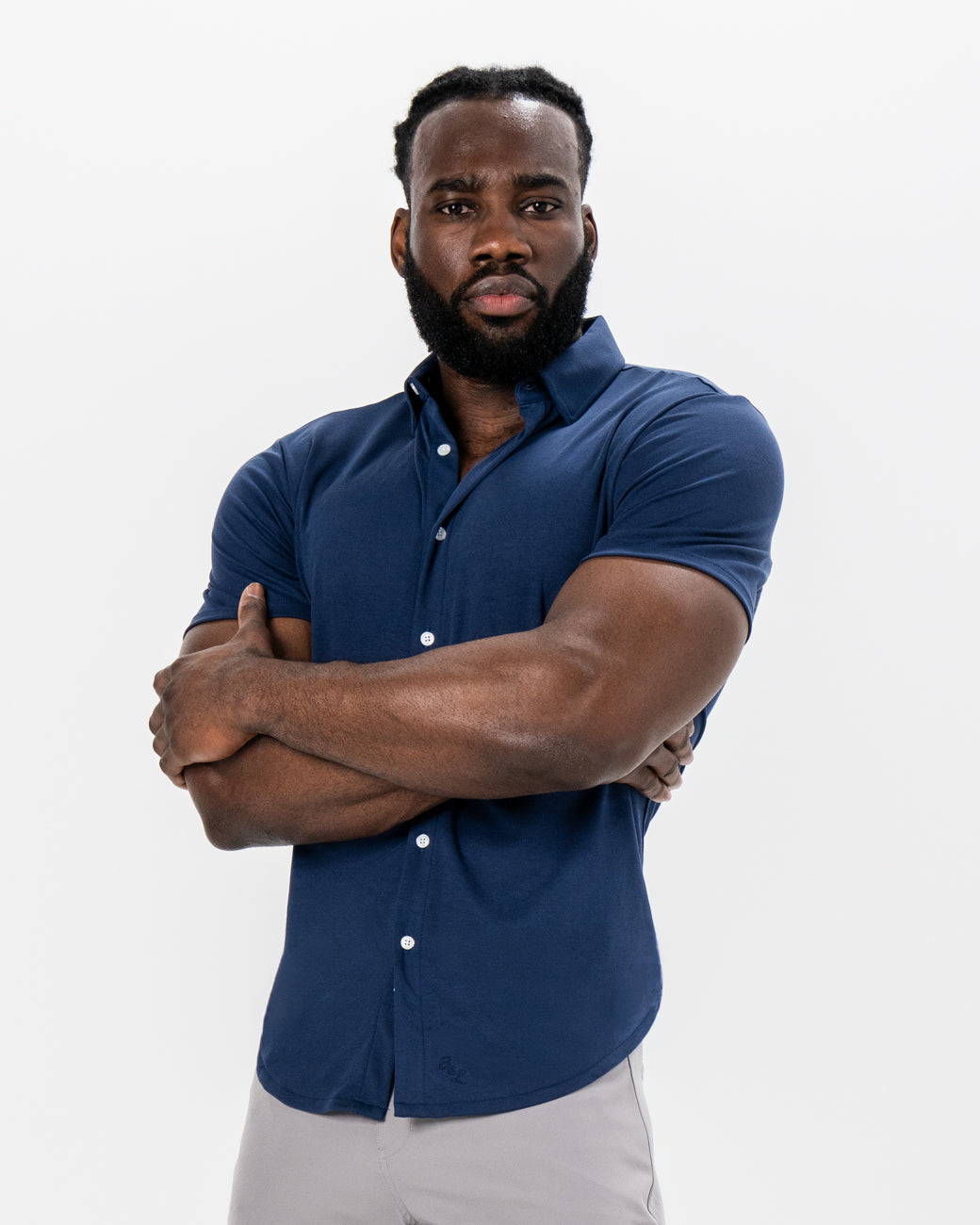 "The Deke" Navy Pique Short Sleeve Button Down