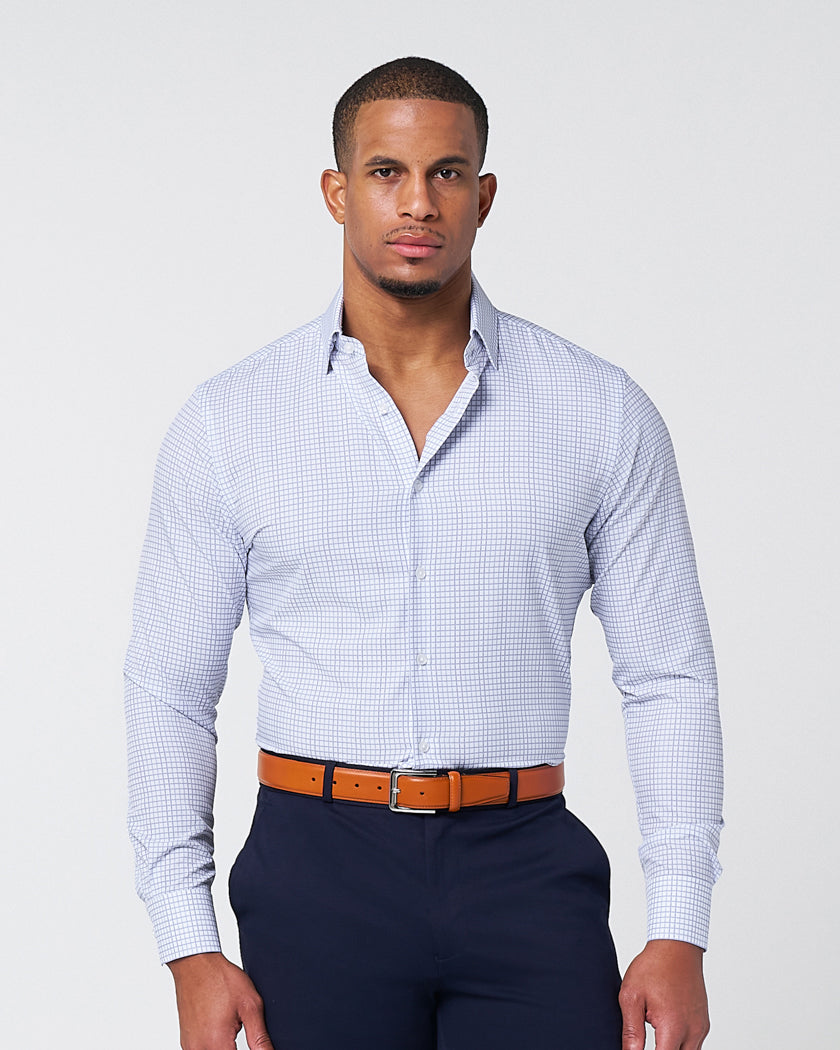 "The Baxter" Blue Mini Line Patterned Windowpane - Classic Fit