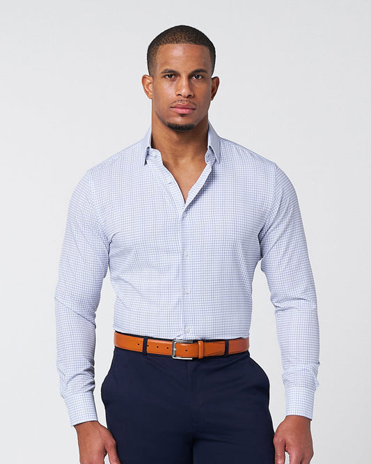 "The Baxter" Blue Mini Line Patterned Windowpane - Classic Fit