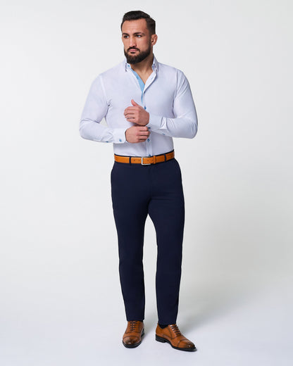 "The Briggs" Solid White with Light Blue Accents - Classic Fit